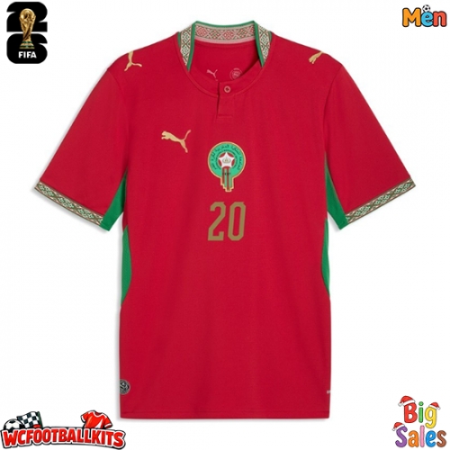 Morocco Ayoub El Kaabi #20 Replica Home Stadium Shirt World Cup 2026 Short Sleeve